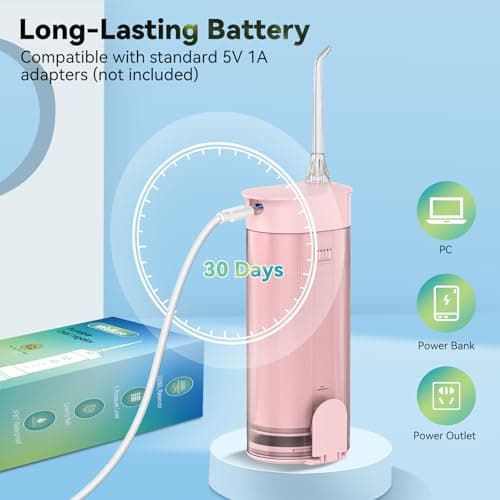 WellLeo Mini Water Flosser for Teeth,Travel Dental Flosser Picks, Portable Oral Irrigator with Telescopic Water Tank, 5 Modes IPX7 Waterproof Tooth Flosser for Brace, Sensitive Teeth, with Storage Bag 5