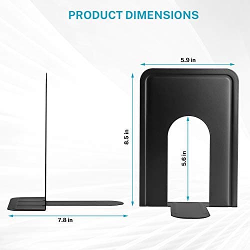 MaxGear 8.5 in Extra Large Heavy Duty Metal Book Ends, Black Universal Premium Bookends for Shelves, Non-Skid Bookend, Book Stopper for Books/Movies/CDs/Games, 8.5 x 5.9 x 7.8 in, 2 Pairs/XL 6