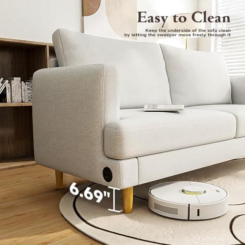 Loveseat Sofa Couch for Living Room with USB Type C Ports – Beige Upholstered 70" Small Couches for Bedroom, Office or Apartment–Modern 2-Seater Deep Seating with Soft Cushions & Sturdy Frame 5