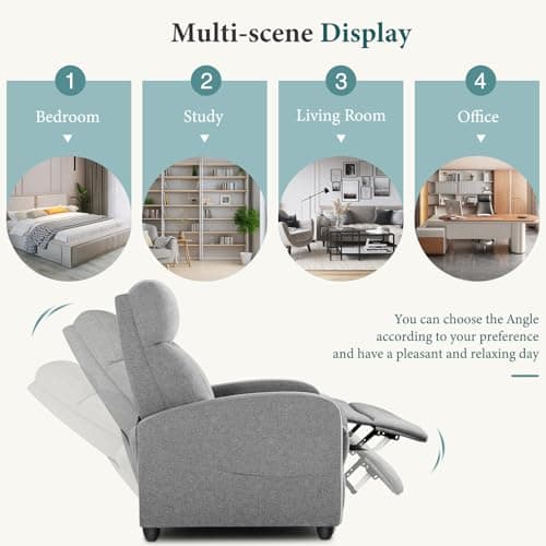 Smug Recliner Chair for Living Room, Linen Recliners, Home Theater Seating with Lumbar Support with Adjustable Backrest and Footrest, Modern Living Room Furniture with Padded Seat Backrest, Grey 7