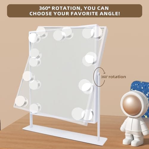 Hansong Vanity Mirror with Lights Lighted Makeup Mirror with 9 LED Bulbs Plug in Light Up Makeup Mirror with Lights 360 Rotation with 10x Magnifying Mirror Tabletop 5