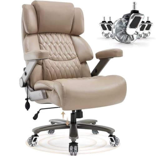 Big and Tall Office Chair 700lbs- Large High Back Executive Computer Desk Chair with 3D Flip-Up Arms, Adjustable Lumbar Support, Extra Wide Plus Size Seat, Heavy Duty Metal Base & Quiet Rubber Wheels