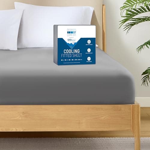 Degrees of Comfort Coolmax® Cooling Fitted Sheet Only, Soft Queen Size Bed Sheets for Hot Sleepers, Up to 15" Deep Pocket, All Around Elastic, Wrinkle Free, Fade Stain Resistant, Grey 1 Piece