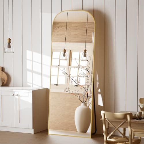 Koonmi Full Length Mirror, 56"x21" Mirror Full Length with Stand, Gold Domed Top Square-Edged Floor Mirror with Aluminum Alloy Frame for Bedroom Living Room