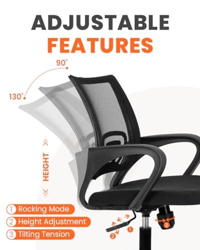 NEO Chair Office Desk Computer Chair Ergonomic Mesh Gaming Mid Back Seat with Comfy Lumbar Support Adjustable Height Swivel for Home Task (2 pk - Black) 7