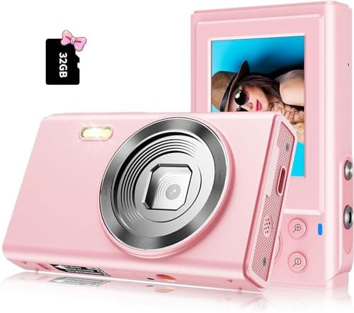 Digital Camera 1080P FHD Kids with 32GB Card, 2 Batteries, Vintage Digicam Old Photo Camera Gift for Children Teen Girl Boy(Pink)