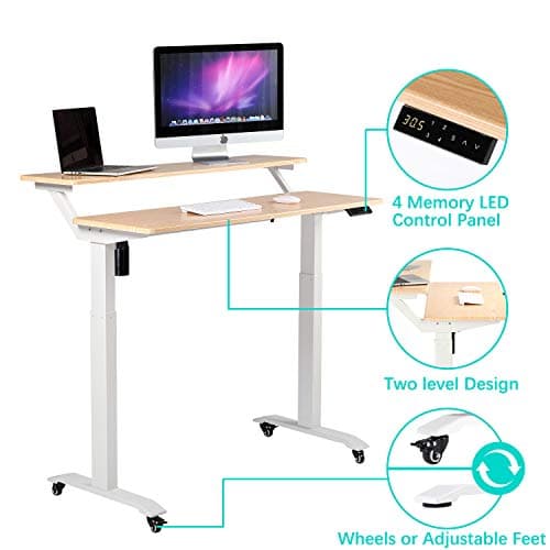 UNICOO Electric Height Adjustable 2-Tier Raising Desk with Wheels, Mobile Standing Desk with Monitor Stand, Ergonomic Adjustable Computer Table, Electric Standing Game Table for Home Office 6