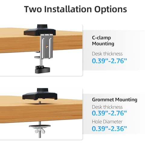Monitor Arm for 13-32 inch Screens, Monitor Desk Mount, Adjustable Height, VESA Mount with Clamp & Grommet Bases, Freelift Black 7