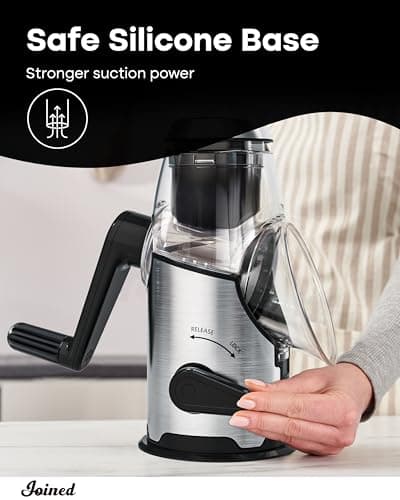 Joined Rotary Cheese Grater with Handle - Mandoline Slicer with 3 Stainless Steel Drum Blades-Vegetable Slicer Walnuts Grinder Cheese Shredder Round Mandoline with Peeler 6