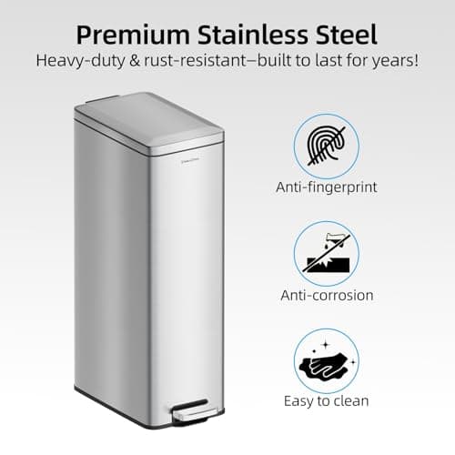 SolaceCove 8 gallon/30L Slim Stainless Steel Garbage Can with Soft Close lid for Small Spaces，Pedal Fingerprint Proof Trash Bin with Removable Inner Bucket for Kitchen 5