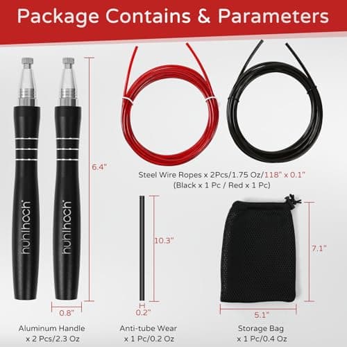 Huhloch Speed Jump Rope for Men Women Adults, Workout Fitness Boxing Jumping Ropes with Smooth Rotate Double Bearing Balls, Double Under Skipping Rope with 2 Pcs Tangle-free Cable to Replacement 5