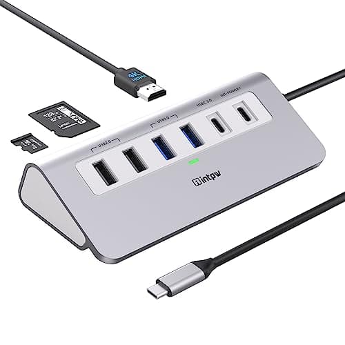P9 USB C Hub, intpw 9-in-1 USB C Hub Multiport Adapter with 4K HDMI, PD 100W, Type-C & 2 USB A 3.0 5Gbps, 2 USB A 2.0, SD/TF Card Reader, Aluminum USB Hub for Laptop, iPhone 17 Series, MacBook, iPad