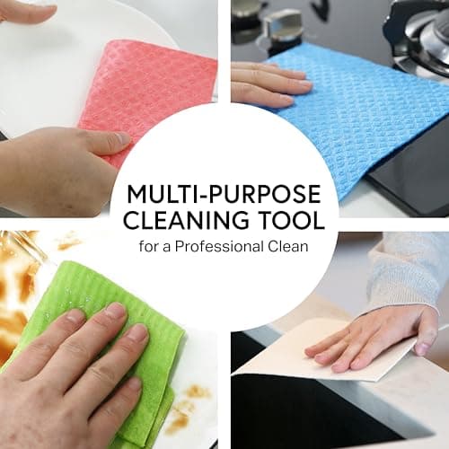 Swedish Wholesale Dishcloths Reusable 8" x 7" Sponge Cloths, Bulk 10 Pack of High Absorbent Cellulose Dish & Kitchen Cleaning Hand Towels, Wring to Dry & Machine Wash, Odor Resistant, Assorted Colors 8
