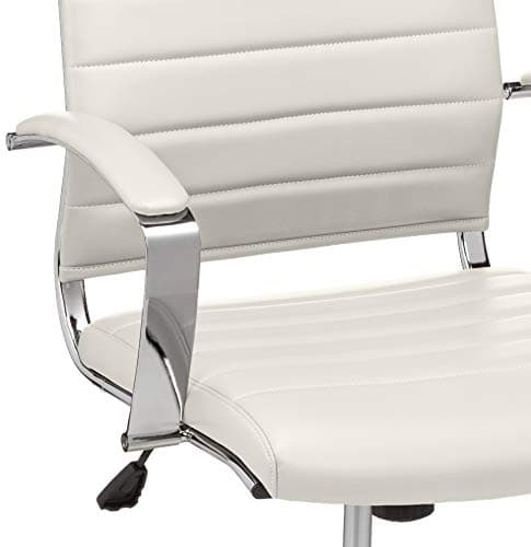 Amazon Basics High-Back Swivel Office Chair with Lumbar Support, Ergonomic Ribbed Faux Leather, Modern Style, 45.25" x 24.75" x 23.25", Stunning White 6