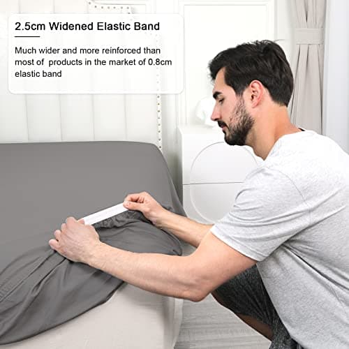 PHF 100% Rayon Derived from Bamboo Fitted Sheet Queen Size, 16" Deep Pocket,2.5cm Wider Strong Elastic Easy Fit, Breathable Silky Soft Skin-Friendly for Hot Sleeper,60"x 80", Grey, No Pillowcases 7