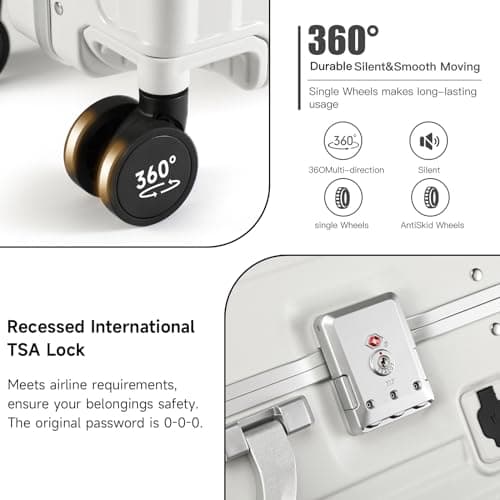 MYER Hard Shell Carry On Luggage 22x14x9 Airline Approved,20 Inch Aluminum Luggage with 100% 3-Layer PC,Carry On Suitcases with Wheels,Cup Holder and USB Port (Milky White, 20 inch) 8