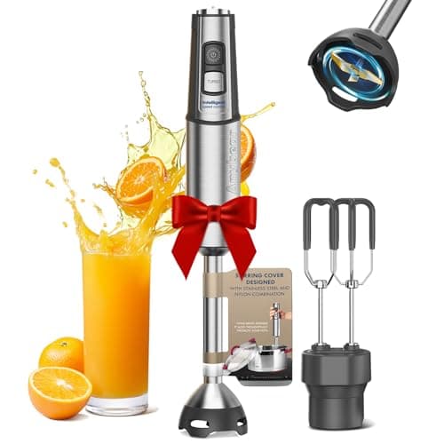 Anybear Immersion Blender, 1100W 2-in-1 Hand Held Blender with Full Copper Motor & Stainless Steel Body, 15 Speed & Turbo Mode Hand Mixer, Blade with Anti-scratch Coating
