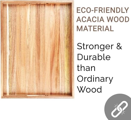 Acacia Wood Serving Tray with Handles Set of 2 – Decorative Serving Trays Platter for Breakfast in Bed, Lunch, Dinner, Patio, Ottoman, Coffee Table, BBQ, Party –Great for Lap &Couch 5
