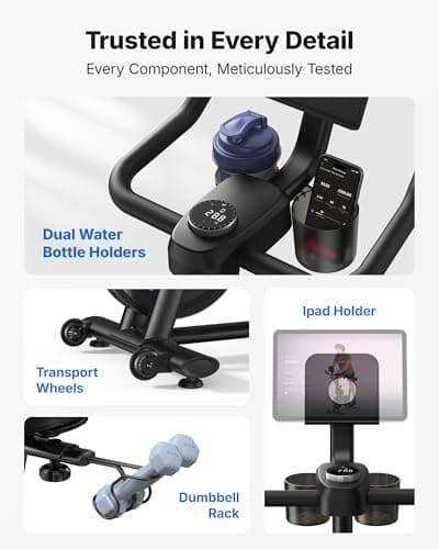 Merach Exercise Bike, Brake Pad/Magnetic Stationary Bike with Exclusive App, Low Noise Indoor Cycling Bike with 270LBS Weight Capacity, Dumbbell Rack and Fitness Courses for Weight Loss 8