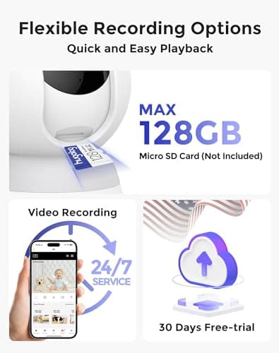 Hugolog 3K 5MP Indoor Pan/Tilt Security Camera with Auto-Focus,Ideal for Baby Monitor/Pet Camera/Home Security,Starlight Color Night Vision,Human/Pet AI,Noise Reduction,US Cloud,Works with Alexa 6