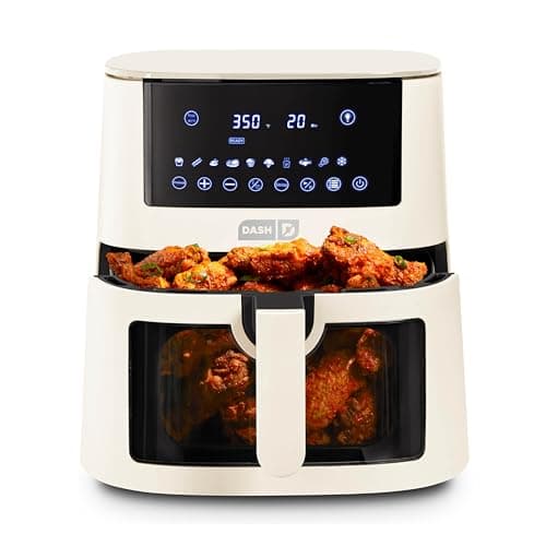 Dash Clear View Digital Air Fryer - Has AirCrisp® Technology - For Family-Sized Meals - Digital Touchscreen & Extra-Large Crisper Drawer - 7 Quarts - Cream