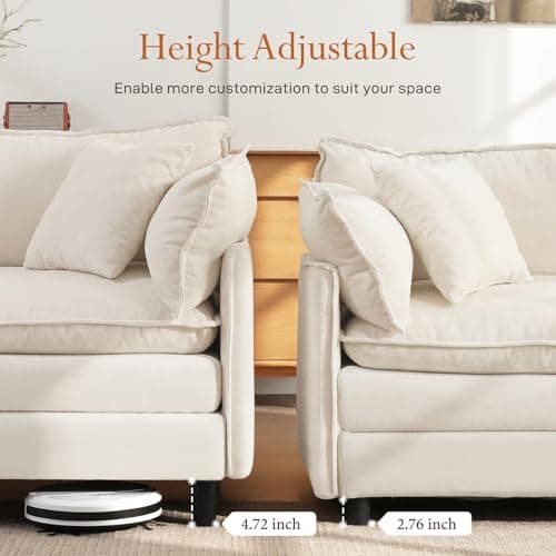 Vesgantti 108" Modular Sectional Sofa, Comfy Cloud Couch with Movable Ottoman Deep Seat Chenille L Shaped Modular Sofa, Sectional Couches for Living Room, Bedroom and Apartment, Beige 7