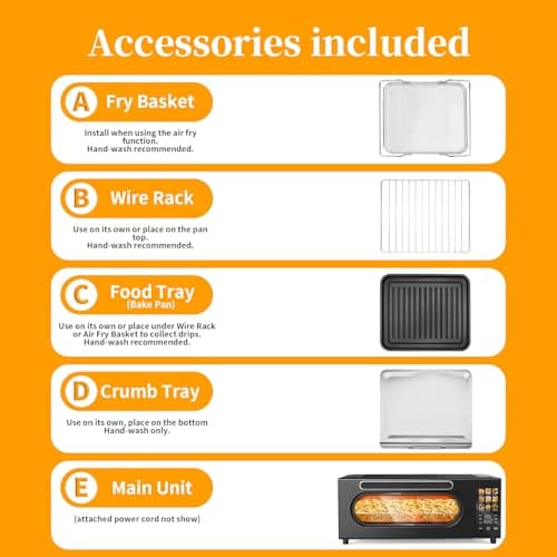 SEEDEEM 10-in-1 Air Convection Toaster Oven, 15L Convection Toaster Oven Cooker with Color LCD Display and Touch Screen, Toaster, Air Fryer, Dehydrate, 4 Accessories Included, 1800W, Black 6