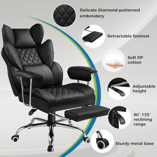 GTPLAYER Gaming Chair,Office Chair with Pocket Spring Lumbar Support, Ergonomic Comfortable Wide Office Desk Computer Chair with Outward Fixed Soft Armrests and Footrest (PU Leather, Black) 5