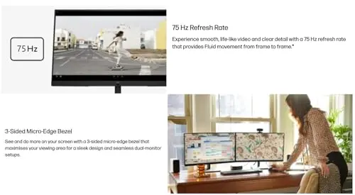 HP 27" FHD IPS (1920x1080) Monitor, 75 Hz Display, 1 HDMI 1.4, 1 Display Port 1.2, 1 VGA, Anti-Glare, Flicker-Free, Ideal for Office Work, Black. Bundle with Docztorm Hub 4