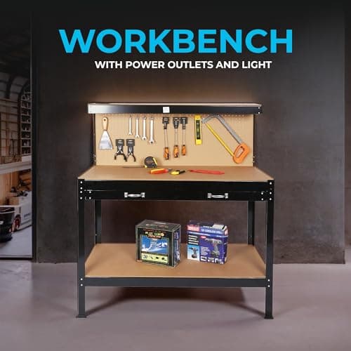 Simpli-Magic 48-Inch Workbench with Power Outlets and Light, Large Capacity 500LBS Evenly Distributed 5