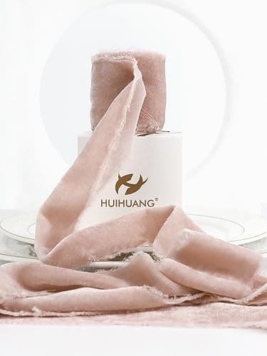 HUIHUANG Dusty Rose Velvet Ribbon 2" Dusty Pink Handmade Fring Frayed Velvet Fabric Ribbon for Flower Bouquet, Gift Wrapping, Invitations, Wedding Bridal Shower Decor, Home Decor-3 Yards