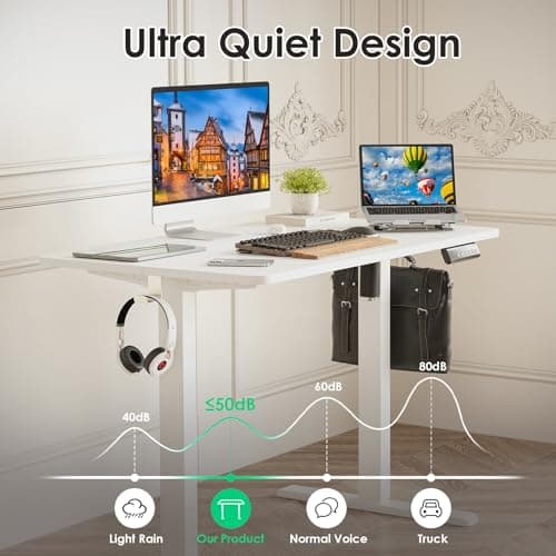 STARY Electric Adjustable Height Sit Stand Home Office Desk with Splice Board, 40x24, White Desktop 5