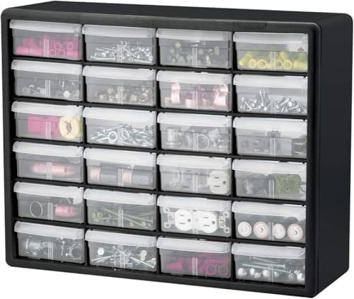 Akro-Mils 24-Drawer Plastic Drawer Storage Cabinet for Garage Organization, Bead Organizer, Building Bricks Storage, Teacher Toolbox, Makeup Organizer, 20" W x 6" D x 16" H, 10724 Black 8