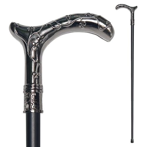 YIVIYAR Walking Cane for Men & Women - Heavy Duty 500+ lbs Capacity, Gothic Decorative Ornate Metal Cane with Ergonomic Handle, Black & Silver Design Walking Stick for Senior