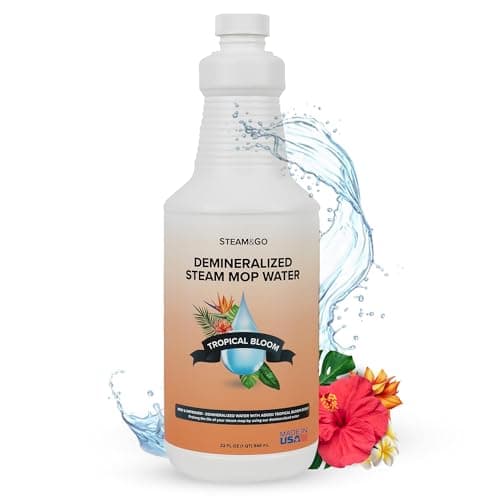 Steam & Go Demineralized Water for Steam Cleaner - PVC-Free Floor Cleaning Solution Compatible for All Steam Mops - Multi-Surface Cleaner for Home Surfaces - Tropical Bloom Scent, 32 oz