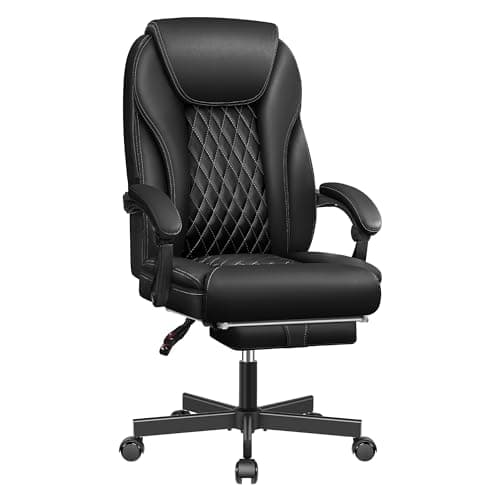 BestEra Executive Office Chair Big and Tall, High Back Ergonomic Leather Computer Desk Chair with Footrest for Home Office, Adjustable Height with Wheels, Lumbar Support (Black)