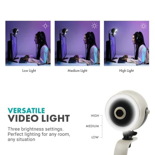 Movo WebMic HD Pro All-in-One Webcam with Mic and Ring Light in Pearl White- 1080p HD Camera, Pro Cardioid Condenser Microphone, LED Ring Light -HD Webcam For Streaming, Video Calls, Recording, Gaming 6