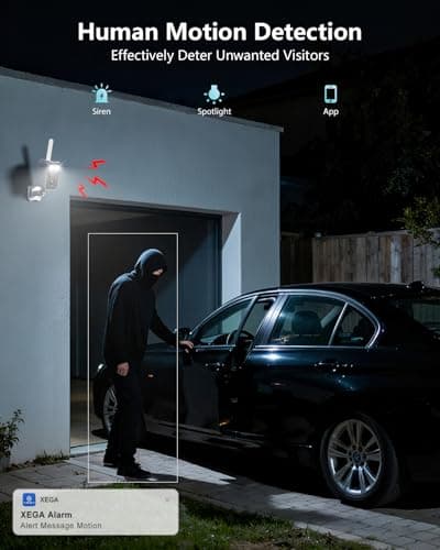 Xega 4G Cellular Security Camera Outdoor Wireless, No WiFi Camera with Built-in SIM Card, 1000mAh Battery Powered, Motion Detection Night Vision Two-Way Audio Siren Warning Light Alarm APP Alert IP66 6