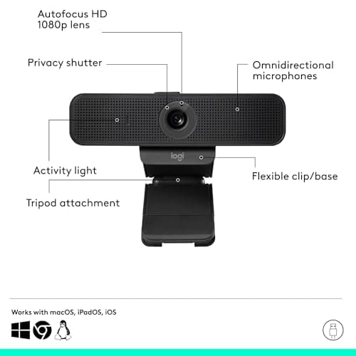 Logitech C925e Business Webcam, HD 1080p/30fps Video, Light Correction, Autofocus, Clear Audio, Privacy Shutter, Works with Microsoft Teams, Google Meet, Skype, WebEx, Cisco - Black 7