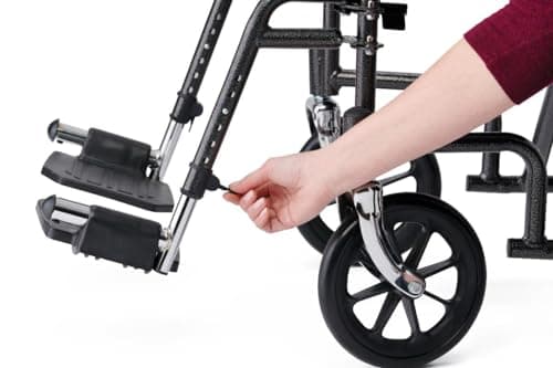 Black Hammertone Transport Chair, 19inch Seat, 300lbs Weight Capacity, Lightweight 7