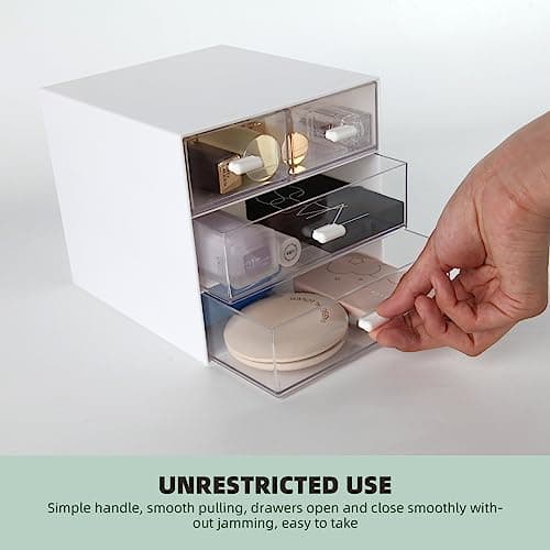 Yunqing Desk Organizer with 4 Clear Drawers - Plastic Desk Organizers and Accessories, Stackable Drawer Organizer Makeup Organizer, Multifunctional Office Organization for Pencils, Paperclips, Tape 5