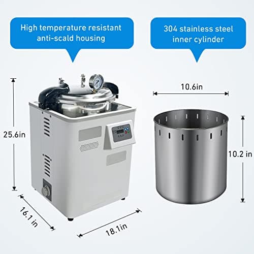 WEST TUNE Autoclave Sterilizer, 18L High Pressure Steam Autoclave with LED Digital Display, Stainless Steel Lab Sterilization Machine 5