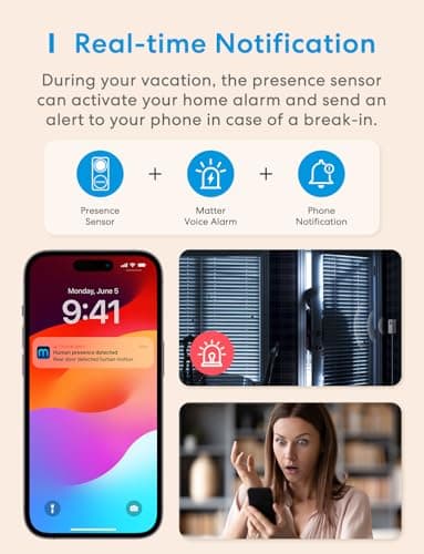 meross Matter Human Presence Sensor, 3-in-1 PIR & Light & mmWave Radar Motion Sensor, AI Motion Detector for Matter Smart Home Automation, Supports HomeKit, Alexa, Google, Home Assistant, 2.4GHz Wi-Fi 5