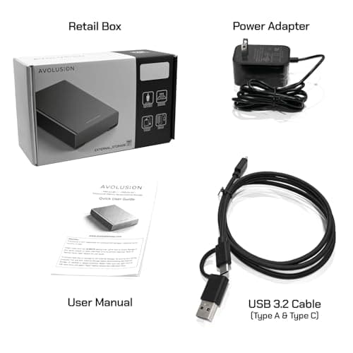 Avolusion PRO-G1 Series USB 3.2 Gen 2 (10Gbps) USB-C External Hard Drive with USB Hub for Windows or MacOS Desktop PC / Laptop (Black) (10TB) (Renewed) 7