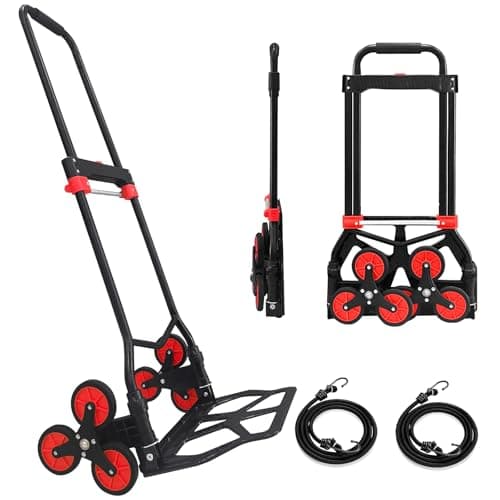 Stair Climbing Hand Truck and Dolly Heavy Duty 330 LB Capacity, Folding Hand Truck Stair Climber Cart with Telescopic Handle and 2 Bungee Cords,Portable Stair Climbing Dolly Cart for Easy Moving