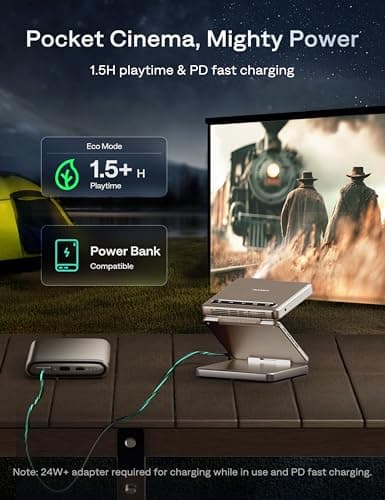 Aurzen ZIP Tri-Fold DLP Mini Projector,Pocket Size, Zero-Lag Focus,One-Click Screen Mirroring,Full-Screen Mode,Type-C Fast Charging,5000mAh Battery,Bluetooth,Portable Projector for Cookie, Art,Gold 7