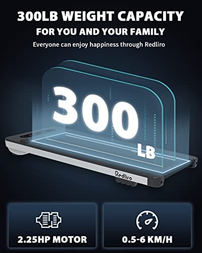 REDLIRO Under Desk Treadmill Walking & Jogging Machine Portable Motorized Walking Pad with Led Display, Remote Control & Bluetooth Speaker Compact for Small Home Office use, Black-without bar 4