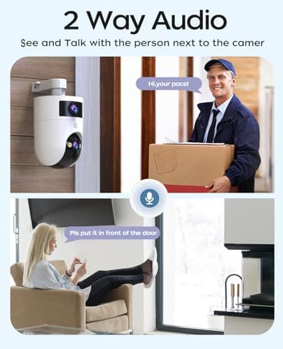 JOOAN Security Camera Outdoor 2K Ultra HD Dual Lens 2.4G/5G WiFi Bluetooth 2 Cams in 1 Auto Tracking 360°View,2 Ways Audio IP66 Waterproof 3 Night Vsion Modes Cloud/SD Card Storage,Corded Power 6