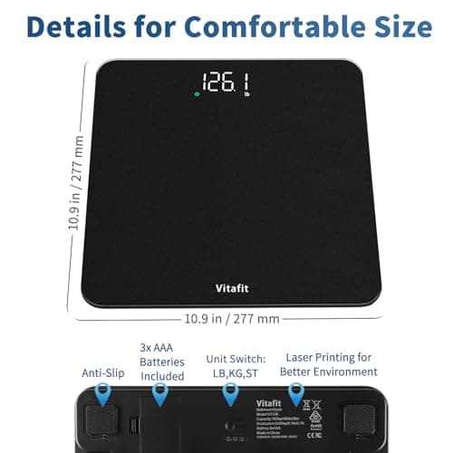 Vitafit Scale for Body Weight, High Accuracy 0.1lb by Our Professional Factory Since 2001, Digital Weight Scale LED and Step On, 3*AAA Batteries Included, 400lb/182kg, Spray Silver Black 7