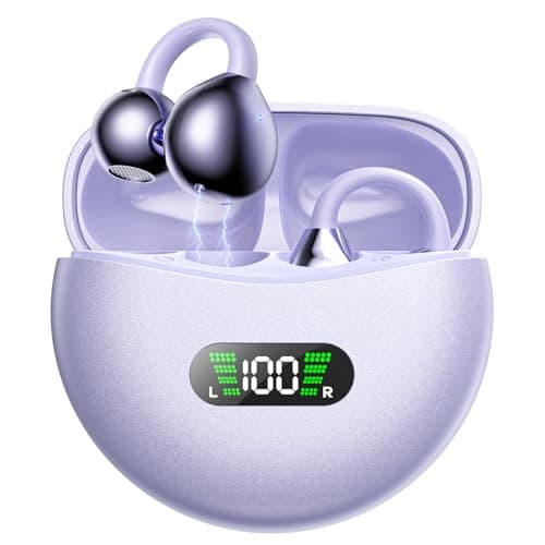 EXECCZO Ear Clip Earbuds Mini Open Ear Headphones Bone Conduction Earphones， True Wireless Bluetooth Headphones for Sport Workout Driving Walking Running Compatible with iPhone Android (Purple)